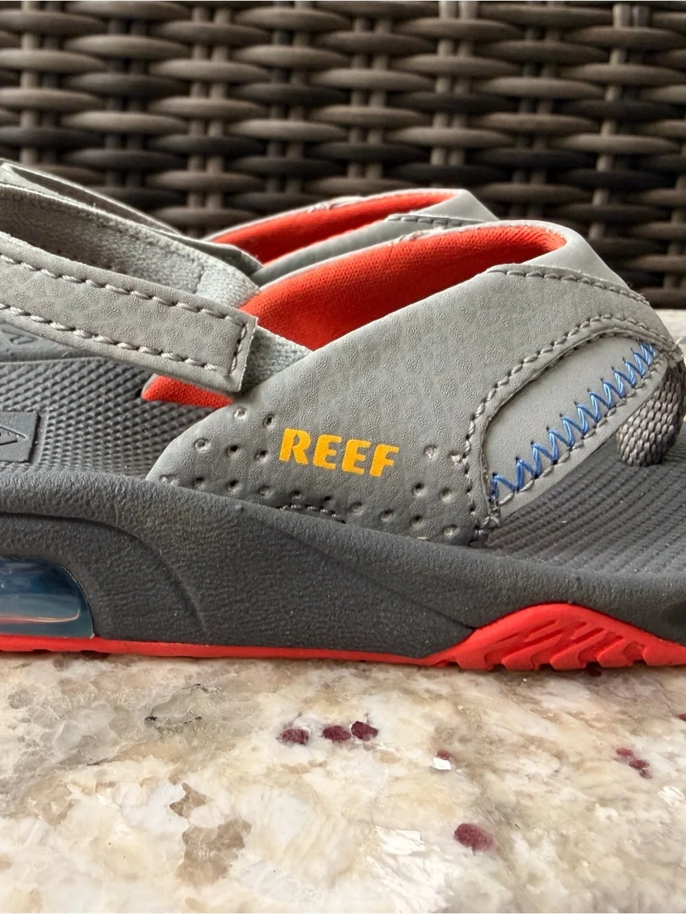 Reef Kids Grey and Orange Flip Flops with Yellow Logo